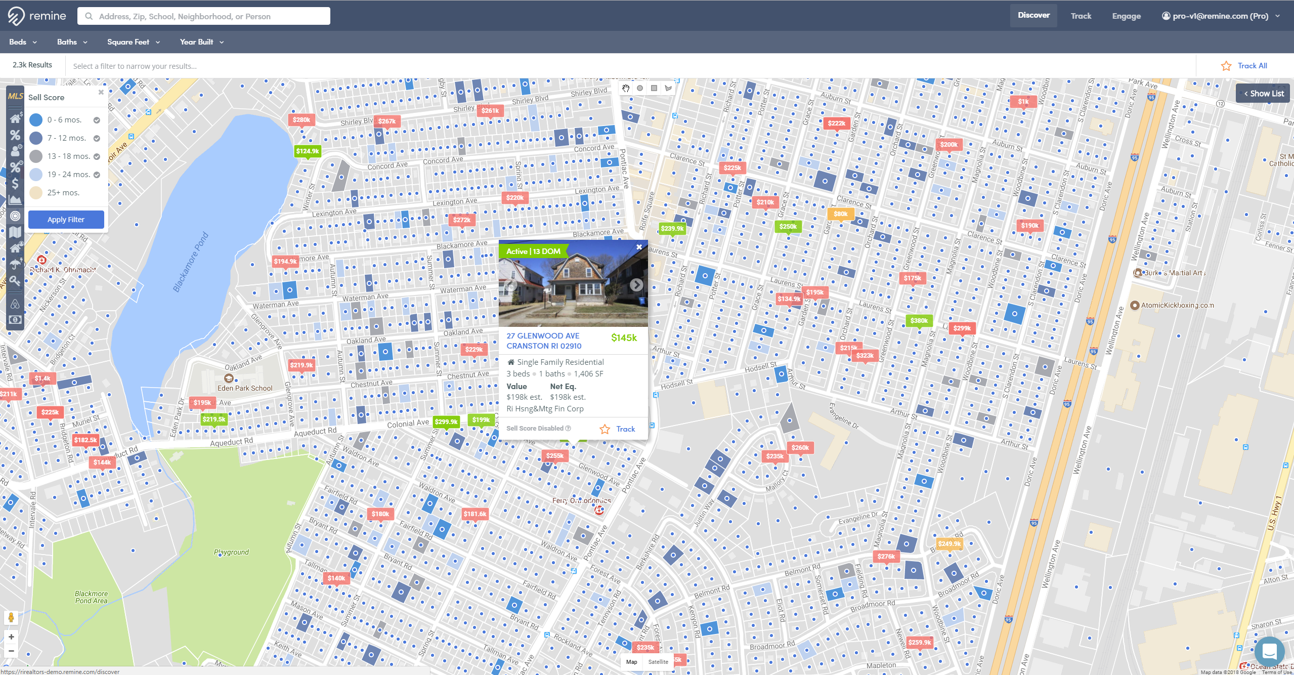 Map with prices and one listing